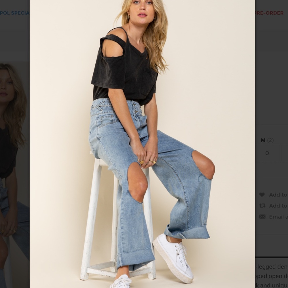 POL “ Clearwater” POL Wide Leg Distressed Jeans with Unique Waist Band SR25